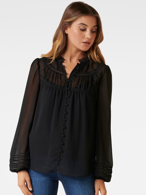 

Forever New Women Black Solid Shirt Style Top