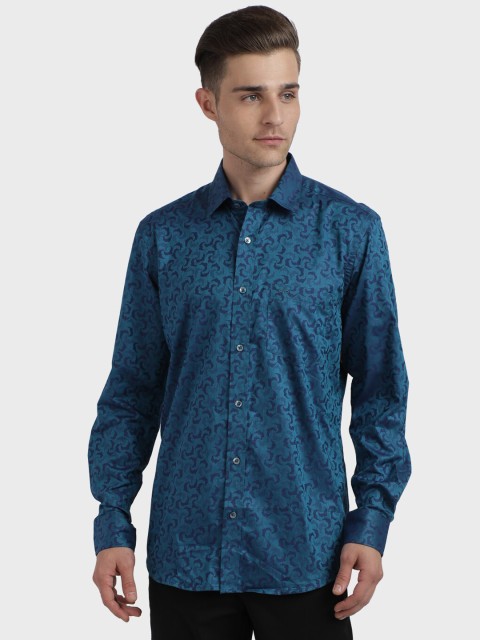 

ColorPlus Men Teal Regular Fit Self Design Casual Shirt