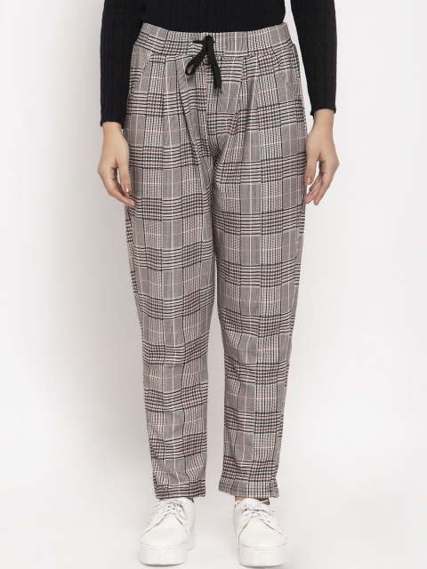 

Global Republic Women Grey & Black Checked Straight-Fit Track Pants