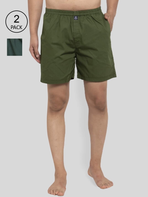 

NEUDIS Men Pack of 2 Solid Pure Cotton Boxers N20MCTBXS-1208, Olive