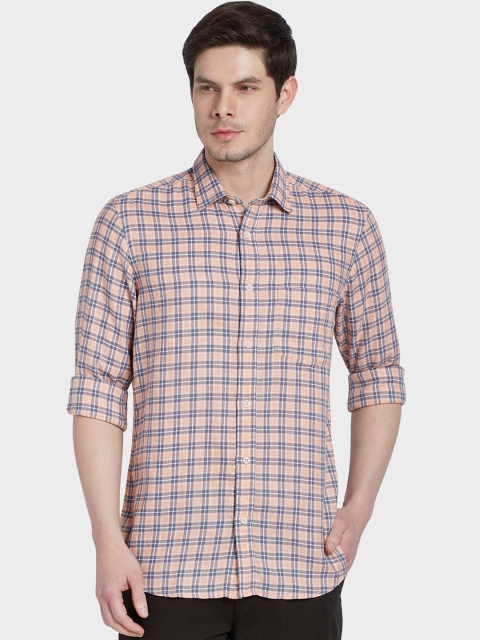 

ColorPlus Men Orange & Blue Slim Fit Checked Casual Shirt