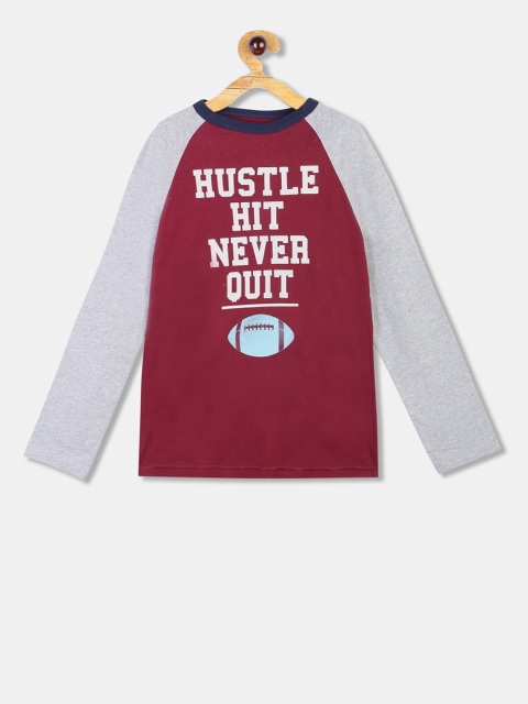

The Childrens Place Boys Maroon & Grey Printed Round Neck T-shirt