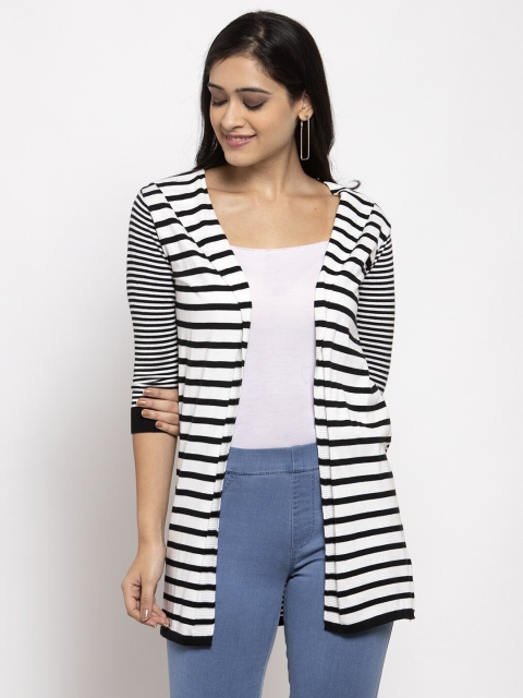 

Kalt Women White & Black Striped Open Front Shrug