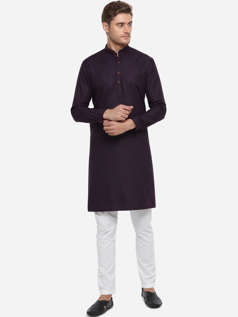 

JADE BLUE Men Purple Solid Straight Modi Kurta