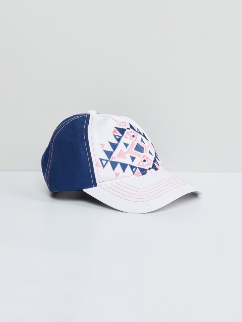max Women White & Navy Blue Colourblocked Visor Cap