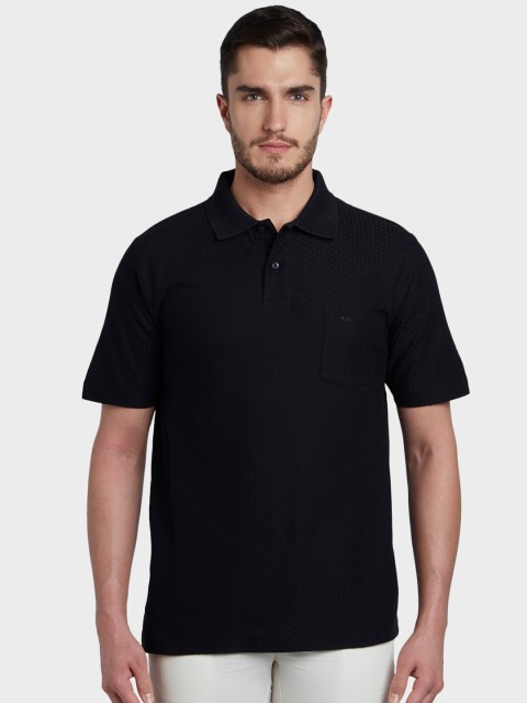 

ColorPlus Men Black Self Design Polo Collar T-shirt
