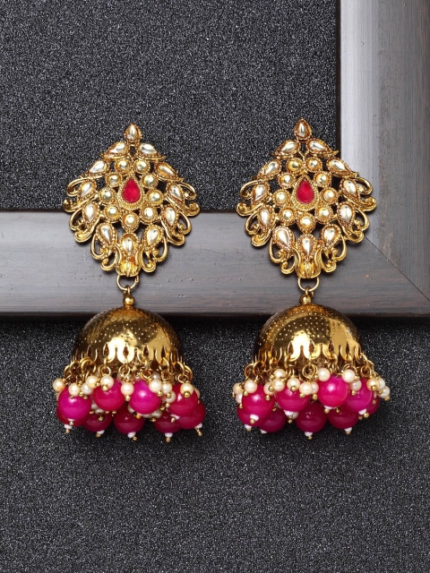 

Ibtida Pink & Gold-Toned Dome Shaped Jhumkas