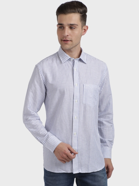 

ColorPlus Men Blue & White Regular Fit Striped Casual Shirt