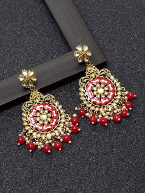 

Ibtida Red & Gold-Toned Circular Drop Earrings