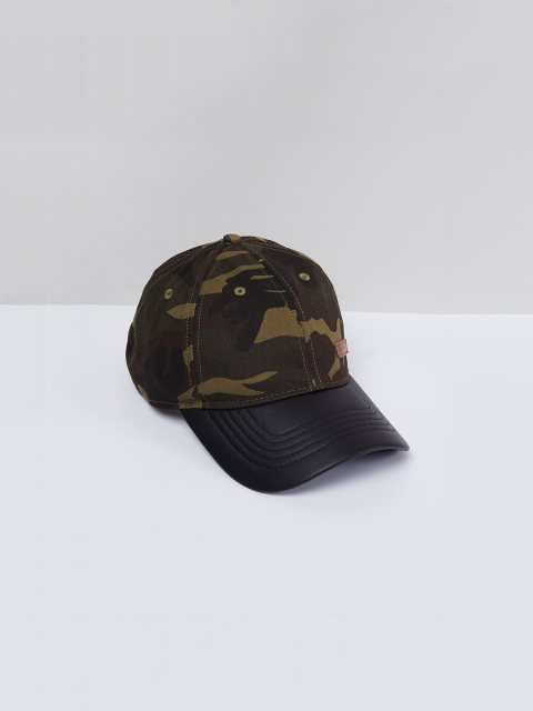 

max Men Olive Green Printed Snapback Cap
