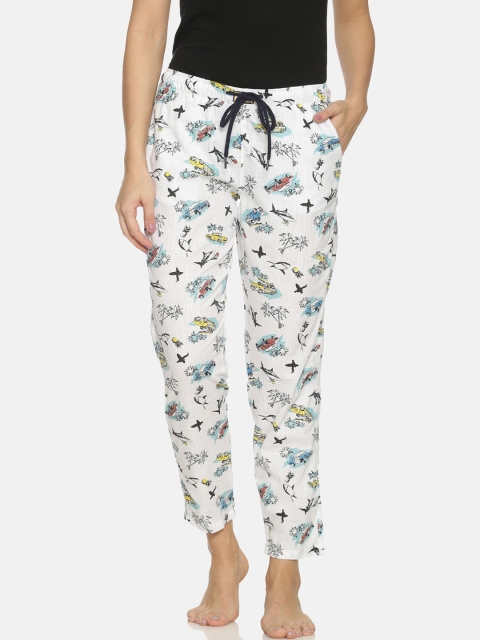 

Bene Kleed Women White & Blue Printed Anti Bacterial Lounge Pants