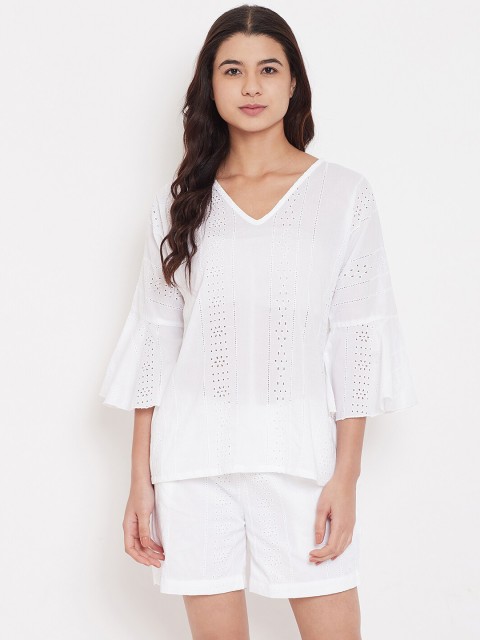 

The Kaftan Company Women White Schifli Night suit