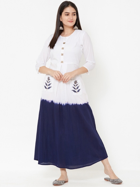 

Vedic Women Blue & White Colourblocked Maxi Dress