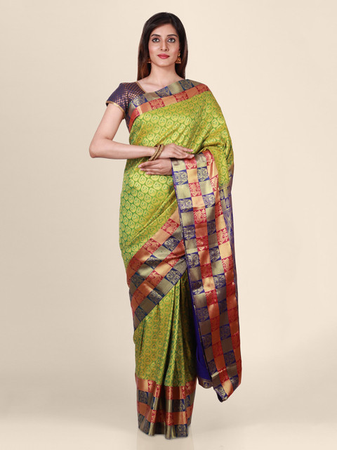 

CLAI WORLD Green & Blue Silk Blend Woven Design Saree