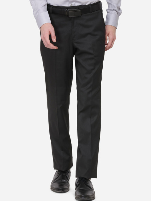 

Greenfibre Men Black Regular Fit Self Design Formal Trousers