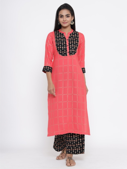 

RANGMAYEE Women Pink & Black Printed Kurta with Palazzos