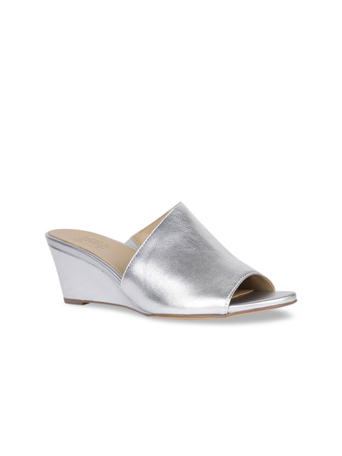 

Naturalizer Women Silver-Toned Solid Leather Mules