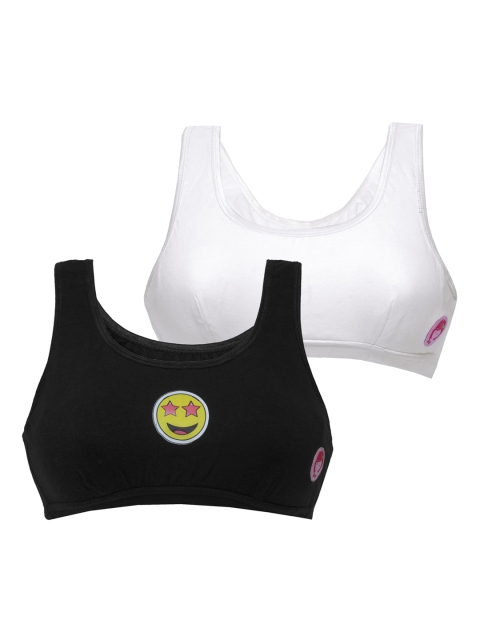

DChica Girls Pack Of 2 Non-Wired Non Padded Beginner Sports Bras DCBRNV6377/xxs, White