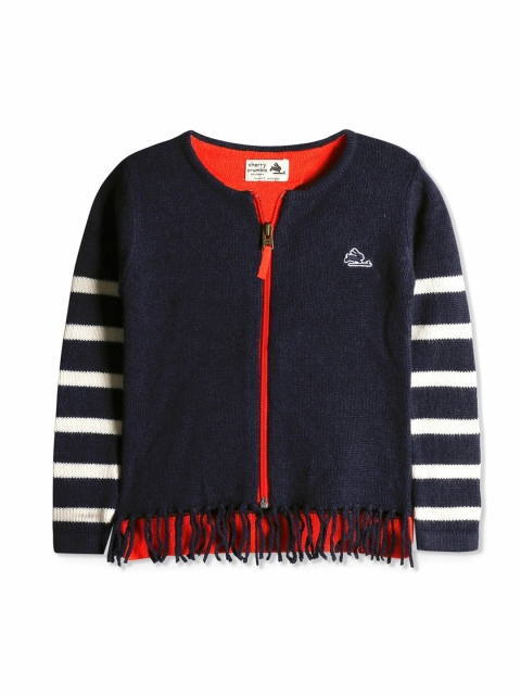 

Cherry Crumble Girls Navy Blue Solid Front-Open Sweater