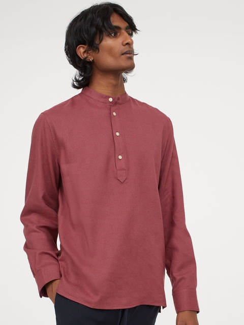 

H&M Men Red Solid Regular Fit Grandad Shirt