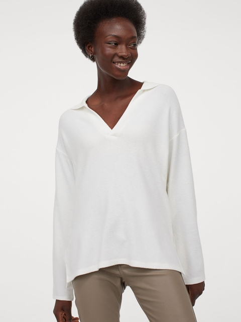 

H&M Women White Solid Collared Top