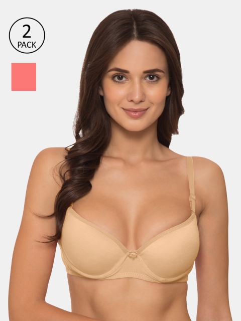 

KOMLI Pack Of 2 Solid Underwired Heavily Padded Everyday Bra K-914-SK-2PC-CRL, Beige