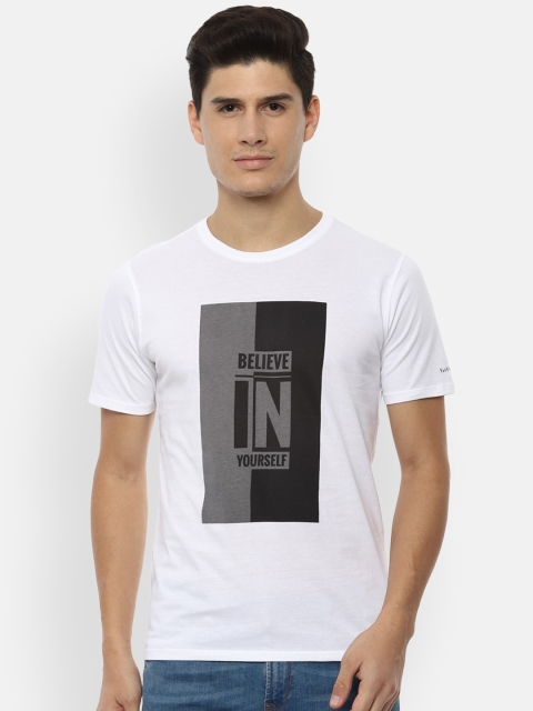 

V Dot Men White Printed Round Neck T-shirt