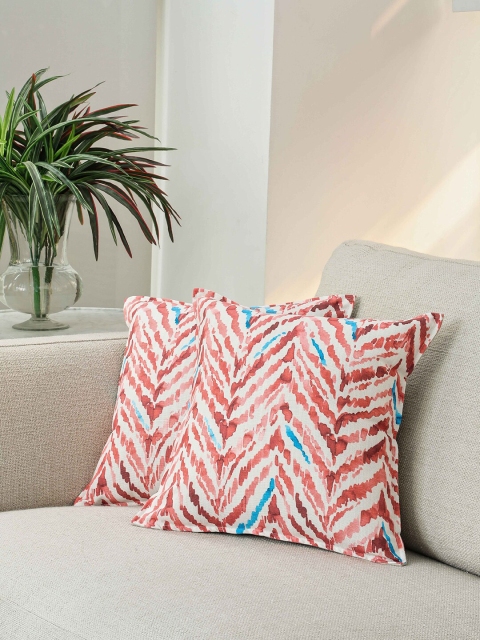 

BLUE BOAT Set of 2 White & Red Abstract Square Cushion Covers
