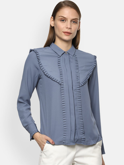 

Van Heusen Woman Blue Regular Fit Solid Casual Shirt