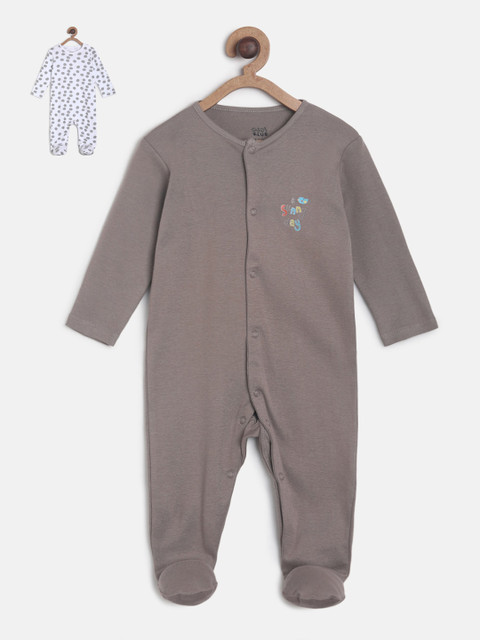 

MINI KLUB Boys Pack of 2 White & Grey Printed Sleepsuits