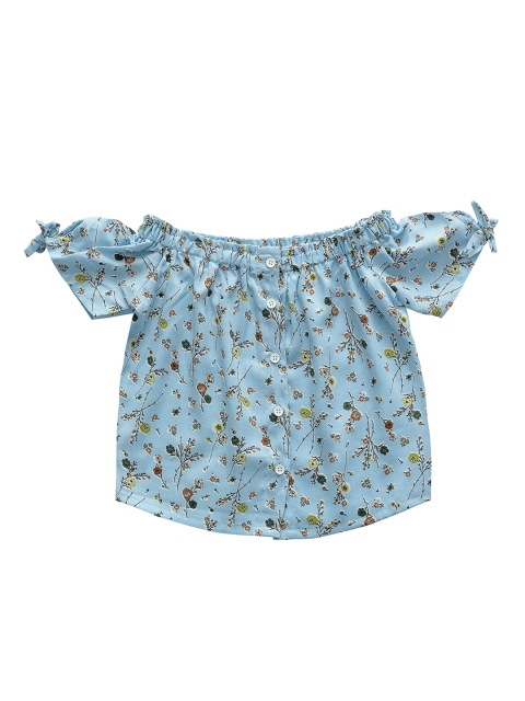 

Kid Studio Girls Blue Printed Bardot Top
