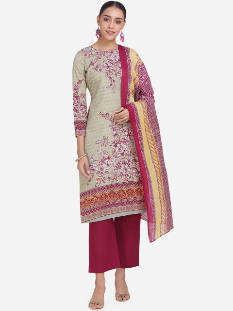 

Ethnic Junction Grey & Maroon Cotton Blend Unstitched Dress Material