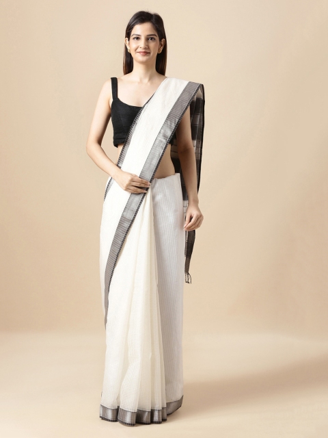 

Taneira White & Black Silk Cotton Woven Design Maheshwari Saree
