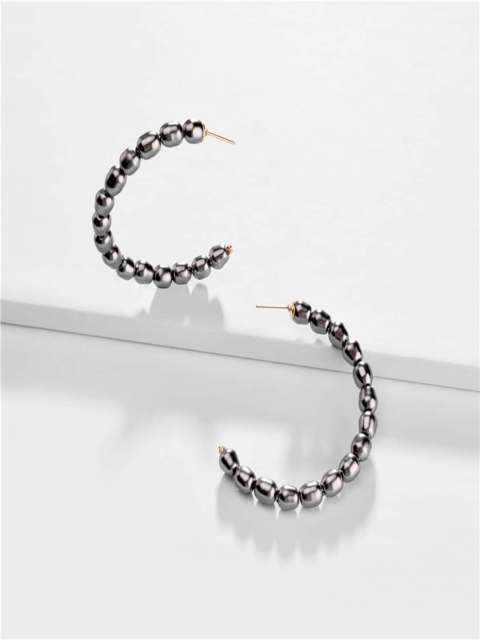 

AQUASTREET Grey Gold Plated Handcrafted Contemporary Half Hoop Earrings
