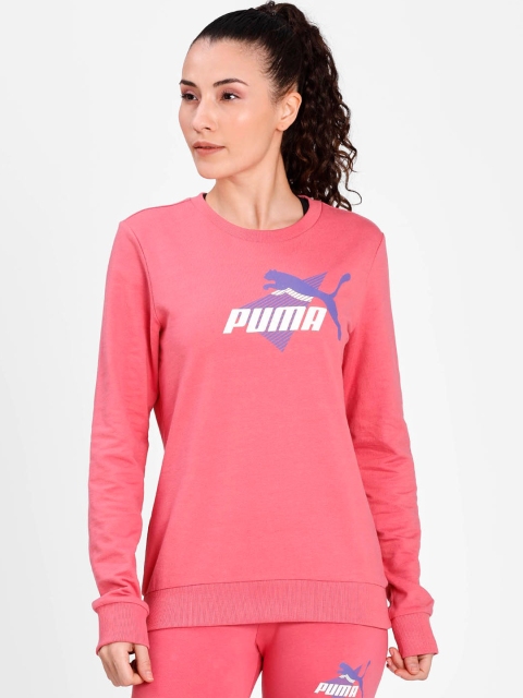 

Puma Women Pink & White Slant Graphic Crew Pullover Sweater
