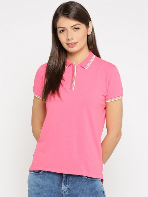 

Pepe Jeans Women Pink Solid Polo Collar T-shirt