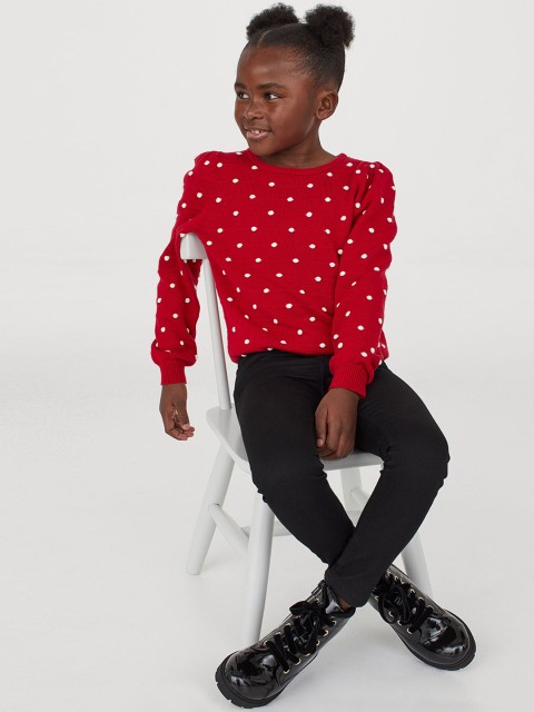 

H&M Girls Red Printed Textured-Knit Jumper