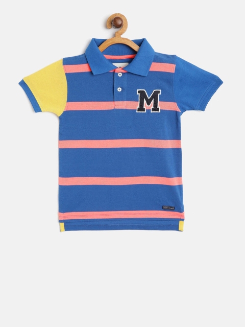 

Cherry Crumble Unisex Kids Blue Striped Polo Collar T-shirt