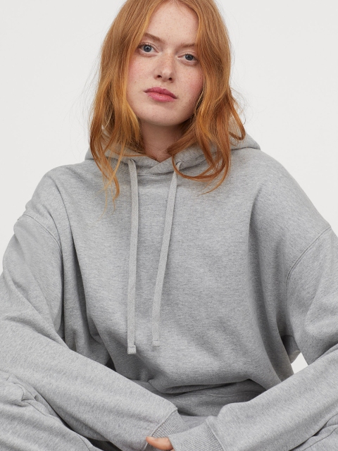 

H&M Women Grey Solid Cotton Sustainable Hoodie