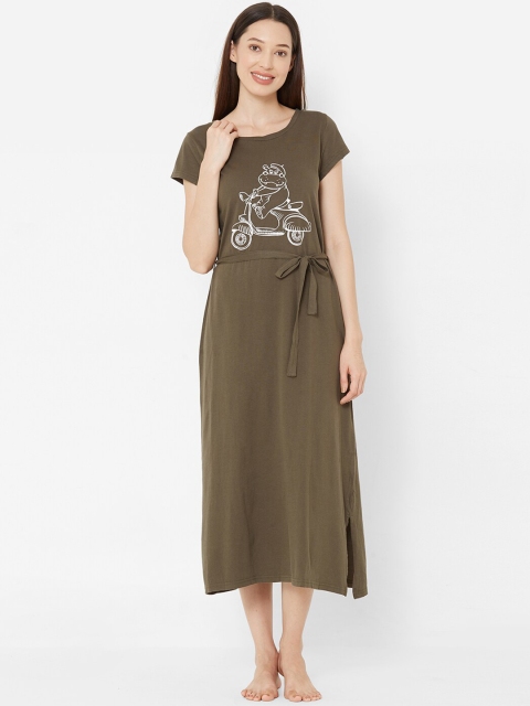 

Mystere Paris Olive Green Printed Nightdress