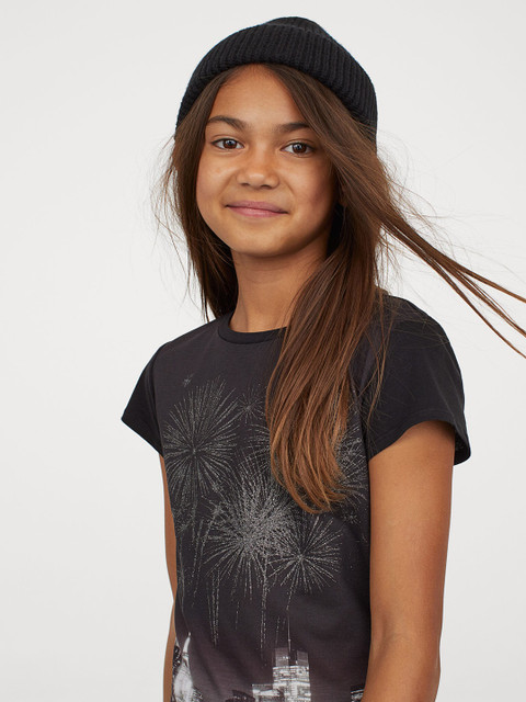 

H&M Girls Black Printed Jersey Top