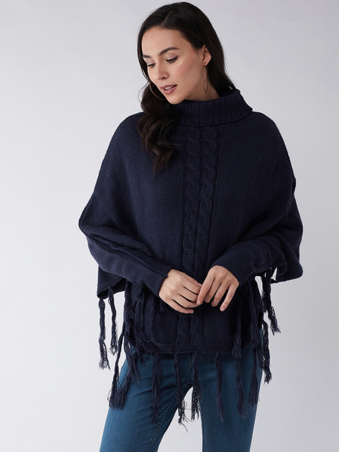 

InWeave Women Blue Solid Poncho Sweater