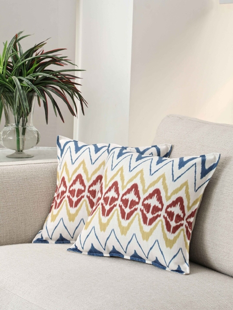 

BLUE BOAT Multicoloured Set of 2 Geometric Square Cushion Covers, Multi