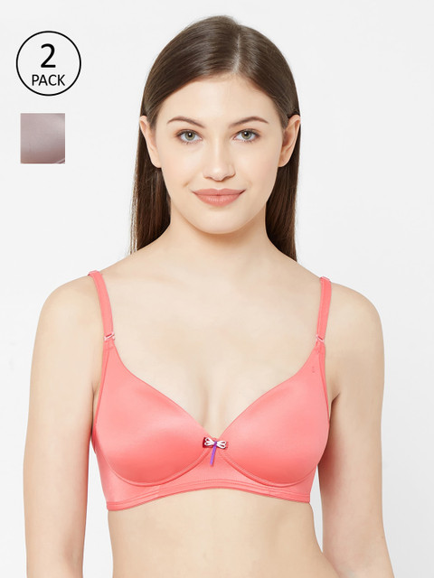 

Juliet Pack of 2 Solid Non-Wired Lightly Padded Plunge Bras 010002900015244, Pink