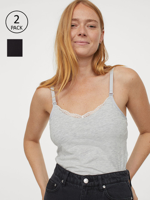 

H&M Women Black & Grey Solid MAMA 2-pack Nursing Tops
