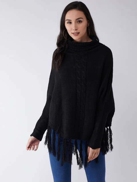 

InWeave Women Acrylic Black Self Design Poncho Sweater