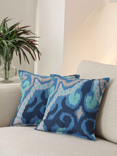 

BLUE BOAT Grey & Blue Set of 2 Abstract Square Cushion Covers