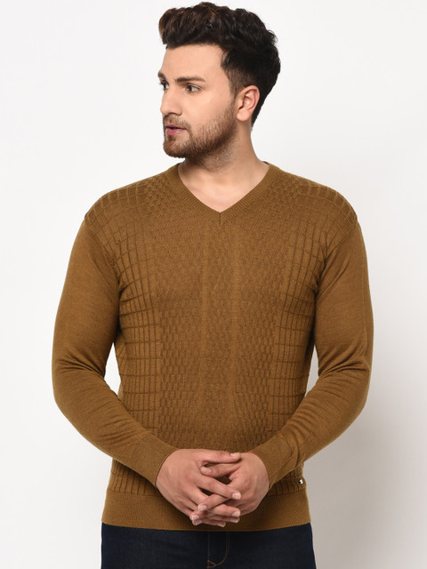

98 Degree North Men Brown Self Design Pullover Sweater