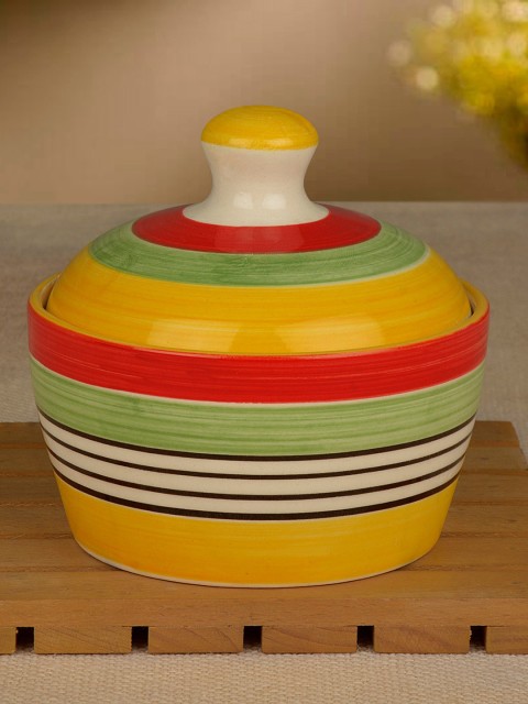 

StyleMyWay Yellow & Orange Hand painted Ceramic Butter Pot with Lid