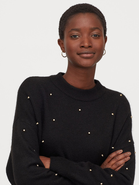 

H&M Women Black Studded Jumper